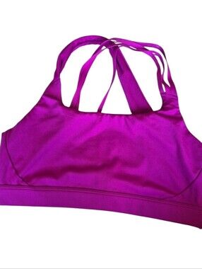 Athleta Size Large Fuchsia Strappy Back Sports Bra Medium Support Pad Pockets